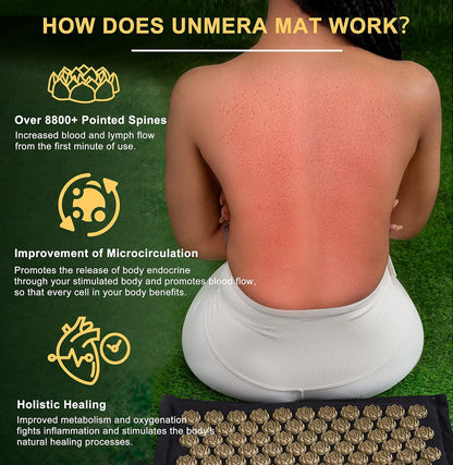 UNMERA Acupressure Mat and Pillow Set,Natural Premium Linen & Coconut Fiber Filling,for Back/Neck Pain Relief, Sciatic, Headache and Muscle Relaxation, Comes with Carrying Bag