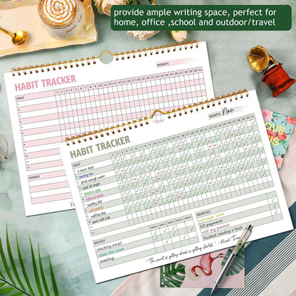 Habit Tracker Calendar, Daily Weekly Goal and Habit Tracker Journal, 12 Months Undated Habits Tracker Planner with Spiral Binding, Boost Productivity Tool and Workout Calendar, 11.7"x8.5"