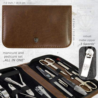 3 Swords Germany - brand quality 10 piece manicure pedicure grooming kit set for professional finger & toe nail care scissors clipper fashion leather case in gift box, Made by 3 Swords (00286)