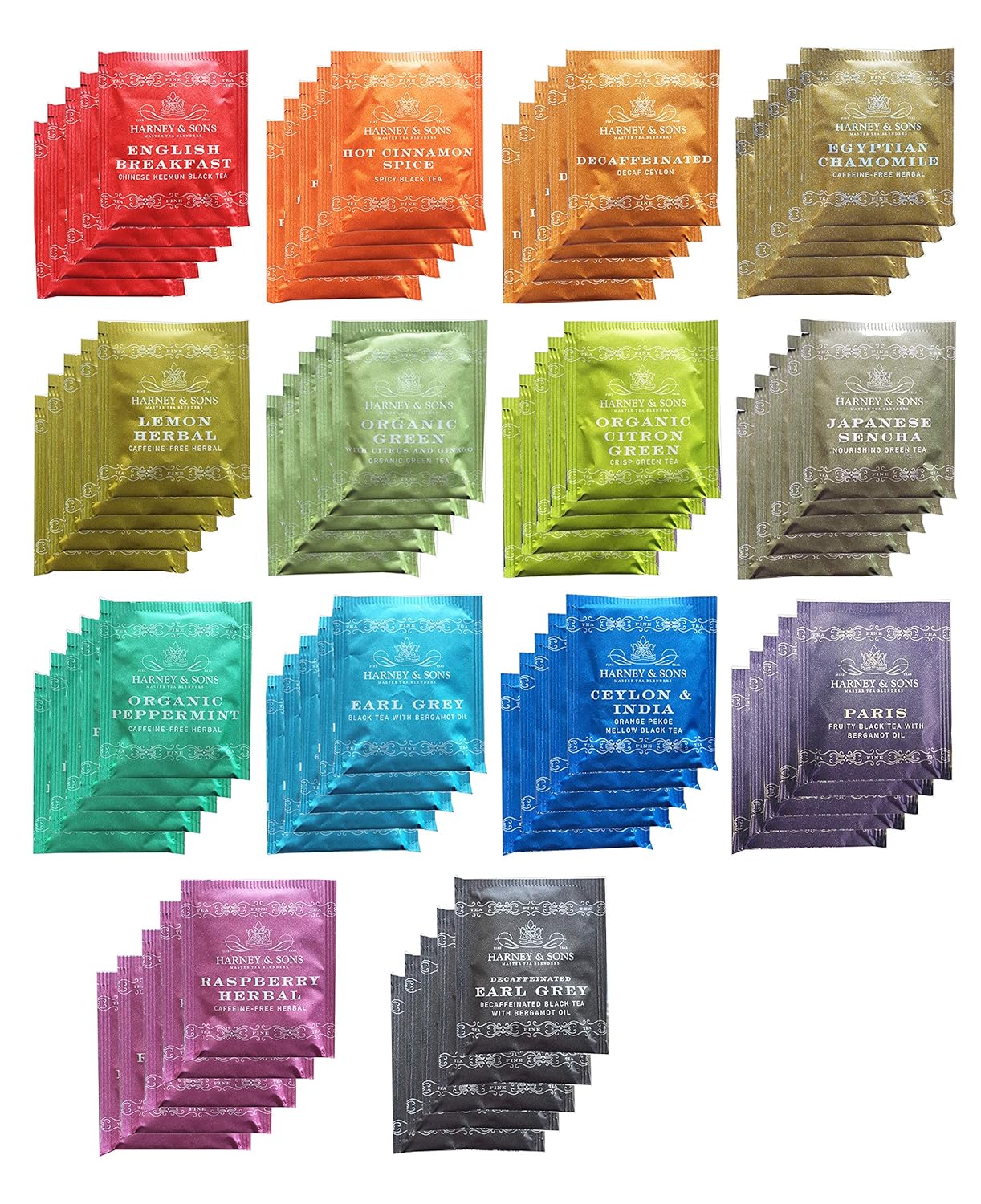 Harney & Sons Assorted Tea Bag Sampler Bundle 42 Count With Honey Crystal Packs Great for Birthday, Hostess and Co-worker Gifts, Tea Set Gifts, Tea Variety Pack