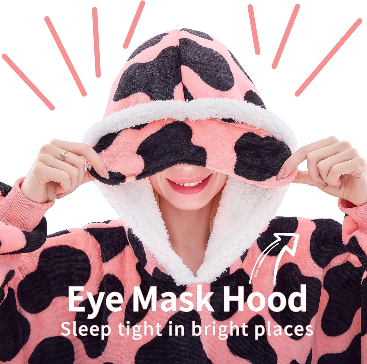 IFNOW Wearable Blanket Hoodie, Oversized Sherpa Fleece Hooded Blanket Sweatshirt with Eye Mask and Pocket, Comfy Long Flannel Blanket for Adults Men,Gifts for Women Mom Girlfriend,MoonFace