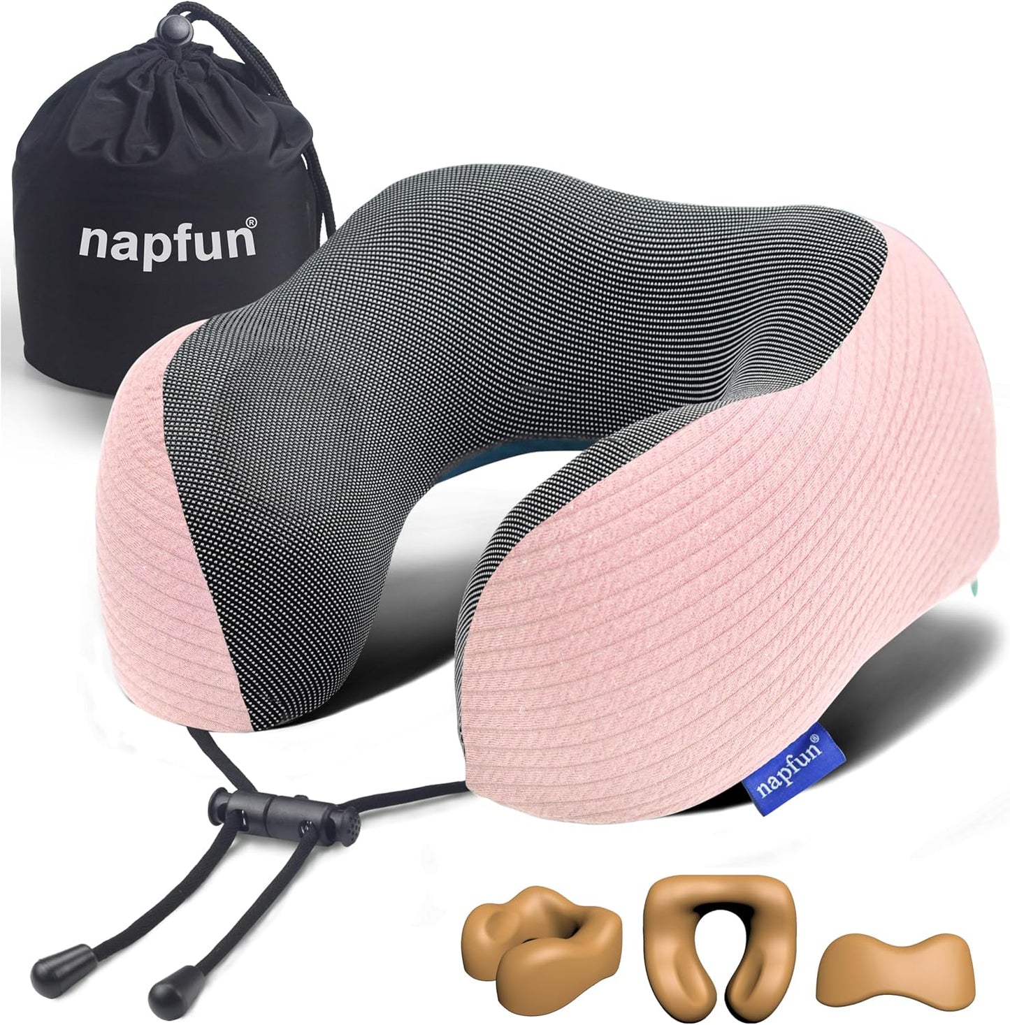 napfun Neck Pillow for Traveling, Upgraded Travel Neck Pillow for Airplane 100% Pure Memory Foam Travel Pillow for Flight Headrest Sleep, Portable Plane Accessories, Light Grey