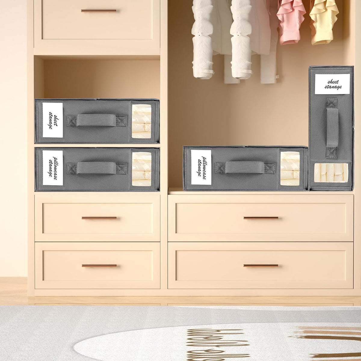 2-Pack Bed Sheet Organizers and Storage, Oxford Grey