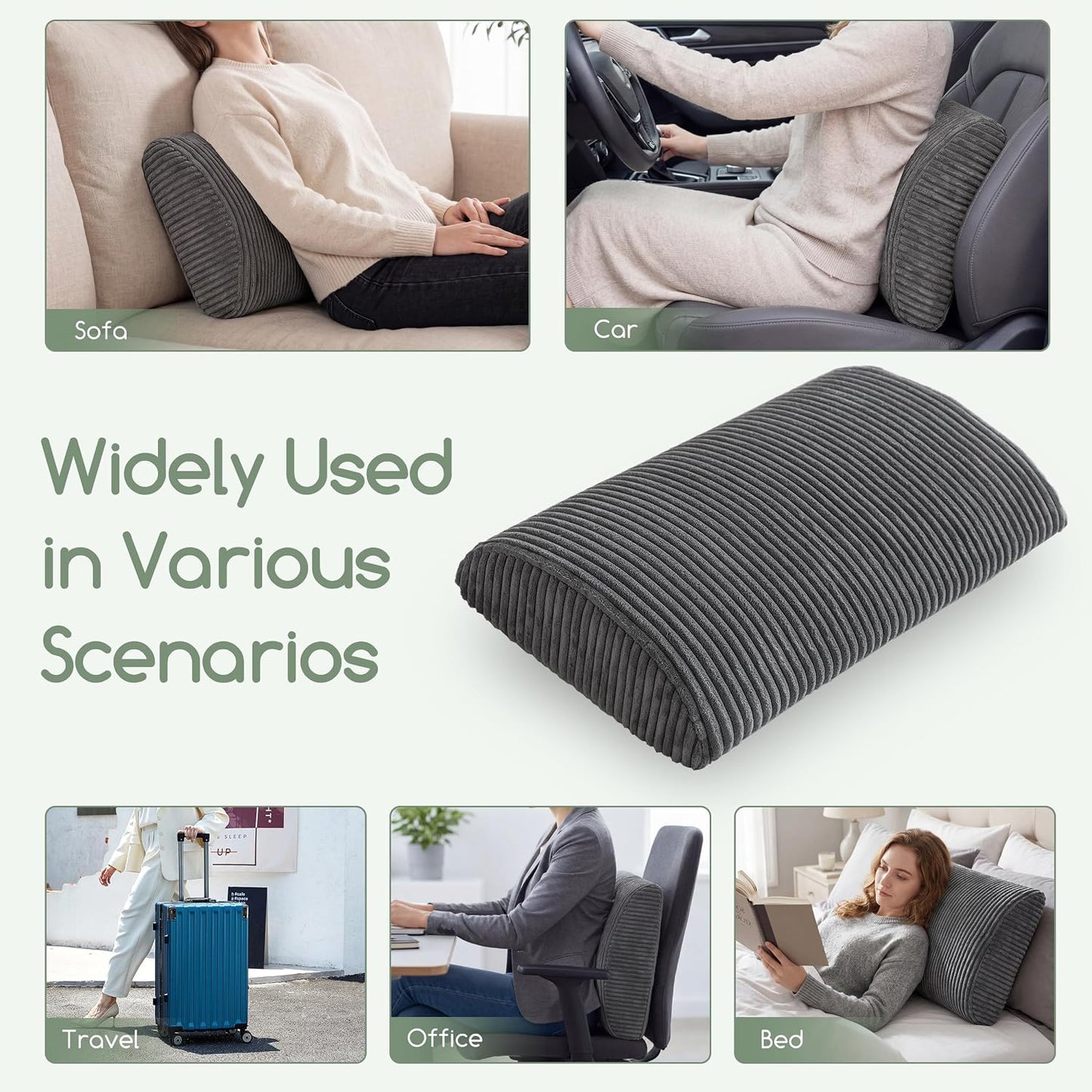 HIGOGOGO Lumbar Support Pillow for Recliner Chair/Accent Chair/Couch, Memory Foam Back Support Cushion for Elderly, Recliner Cushions for Back Rest, Pain Relief, Reading, Washable Cover, Dark Grey