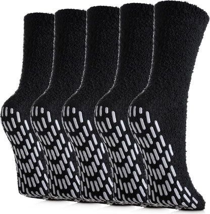 LINEMIN Non-Slip Fuzzy Socks for Women - Cozy Hospital Soft Fluffy Socks With Grips - Winter Warm Slipper
