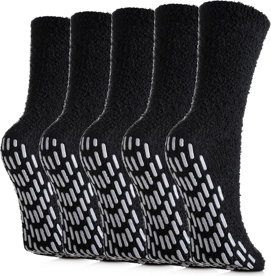 LINEMIN Non-Slip Fuzzy Socks for Women - Cozy Hospital Soft Fluffy Socks With Grips - Winter Warm Slipper