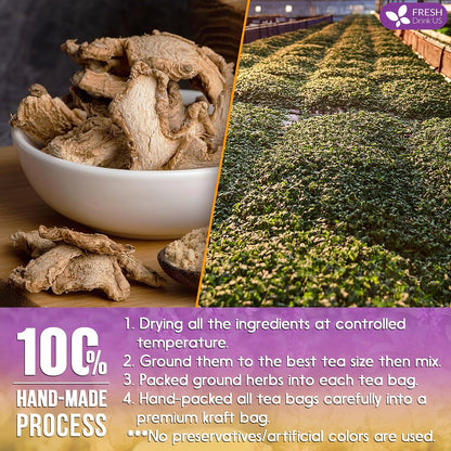 FreshDrinkUS, Premium 55 Ginger Tulsi Tea Bags, 100% Natural, Hand-made Blend of Ginger and Tulsi Holy Basil Leaves, Eco-conscious Tea Bags. Herbal Tea. No Sugar, No Caffeine, Vegan.