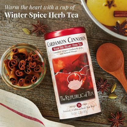 The Republic of Tea Cardamom Cinnamon Herbal Tea, Caffeine Free, 36 Count