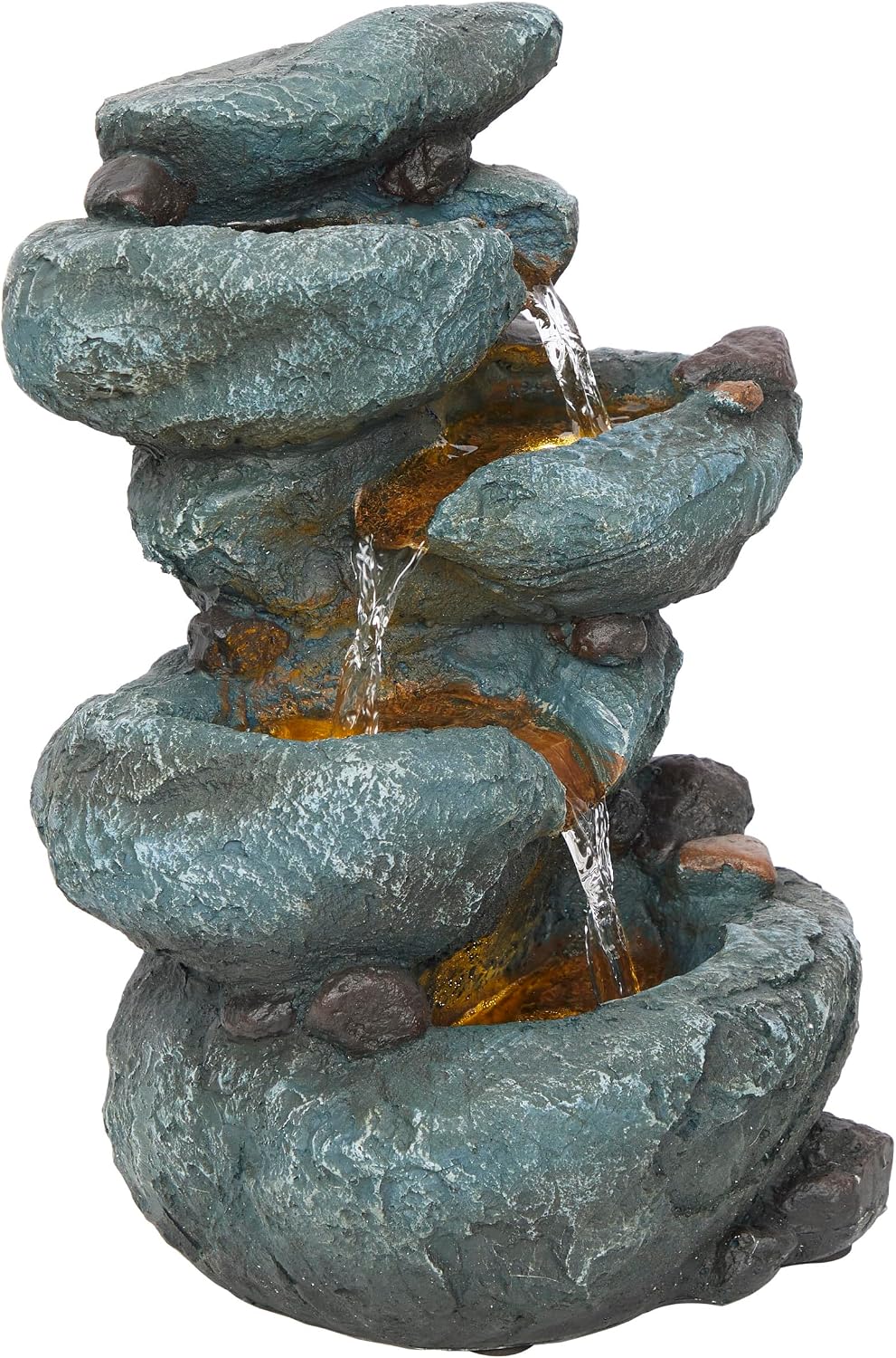 Alpine Corporation 13" Tall Indoor Tabletop Water Fountain, 4 Tier Cascading Water Feature with LED Lights for Home, Office, Living Room, or Zen Decor, Gray