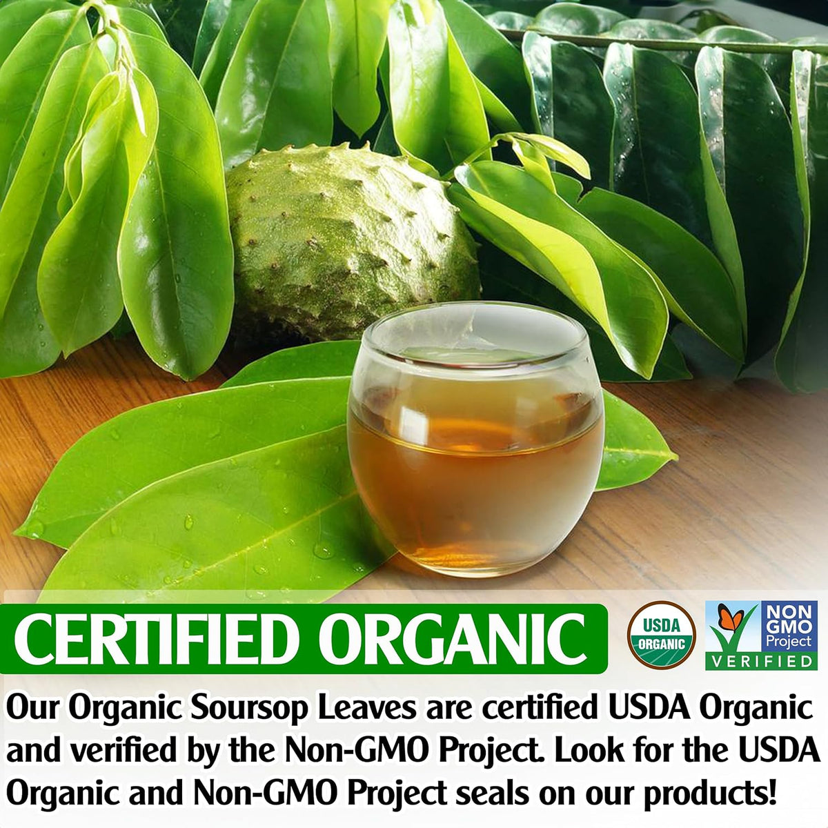 KEYXE - USDA Organic Soursop Graviola Leaves Tea 50 Bags. Non-GMO Verified , 100% Organic Soursop Leaves for Digestion, Boosting Immune, Improving Sleep & Skin Health, Gluten Free, Caffein Free , Hojas De Guanabana Tea Organica, Eco-Conscious Tea Bags
