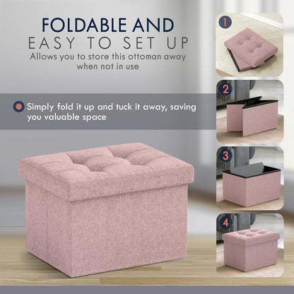 Ornavo Home Small Storage Ottoman Foldable Collapsible Rectangle Linen Ottoman Foot Rest Stool Seat, for Living Room, Bedroom, Home Office, Dorm - 12 x 16 x 12, Black