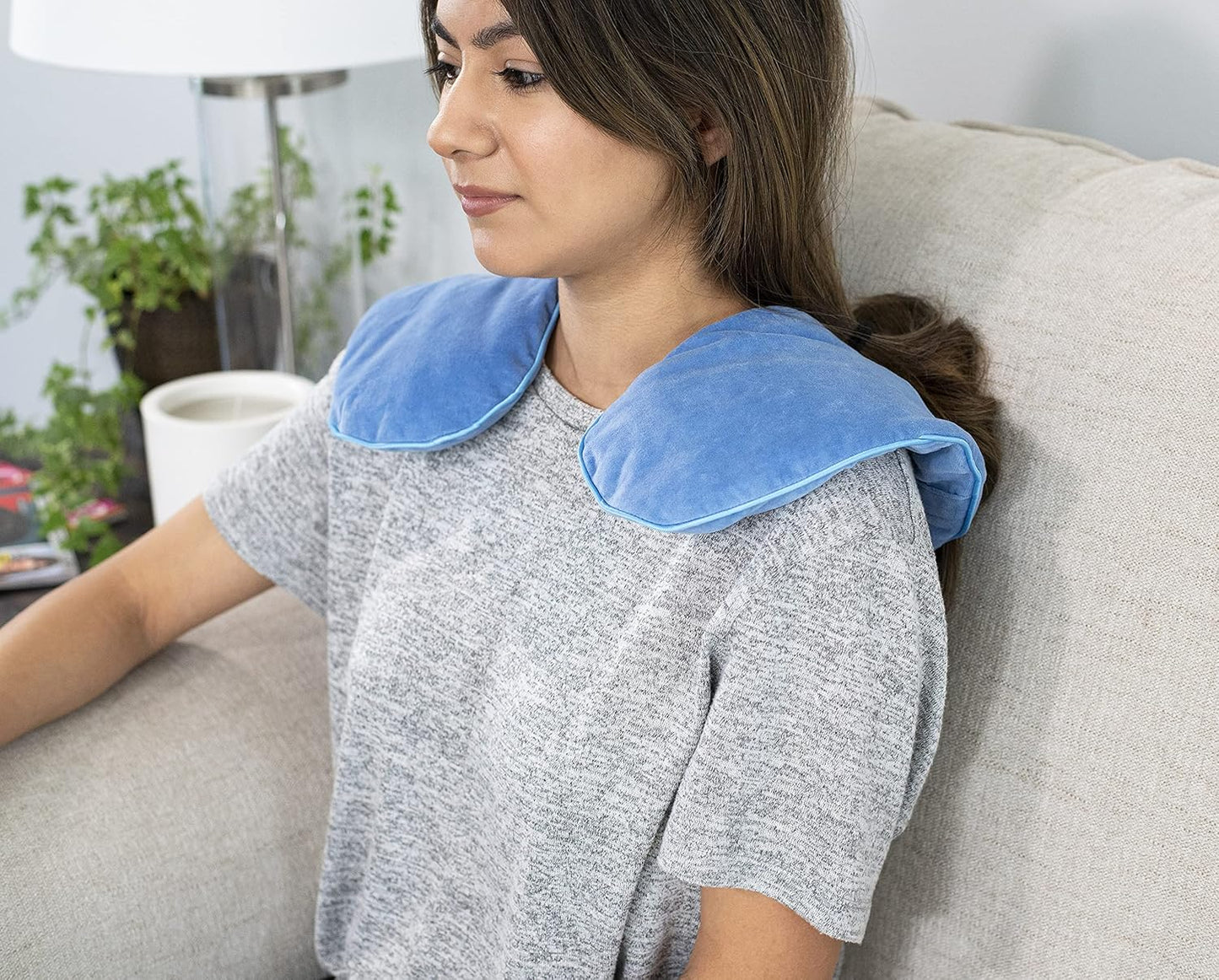 DreamTime Hot or Cold Neck Wrap, Microwaveable Heating Pad for Shoulders, Calming Lavender and Peppermint Aromatherapy, Freeze to Soothe Pain, Soft Silky Spa Pillow