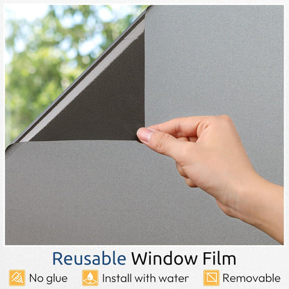 rabbitgoo Blackout Window Film Room Darkening Light Blocking 17.5" x 78.7" | Removable Static Cling without Glue, Tint & Privacy Film for Window Inside, Day & Night Sleep for Home Garage Bedroom House