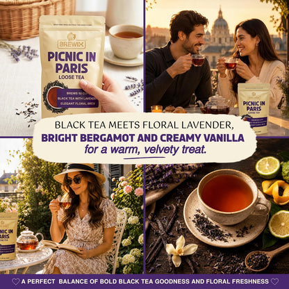 BREWIX Earl Grey Lavender Loose Leaf Tea (50+ Cups, 3.53oz/100g) | London Fog Black Tea with Bergamot & Vanilla | Make a Lavender Tea Latte, Hot or Iced | Calming, Aromatic Gourmet Picnic in Paris Blend