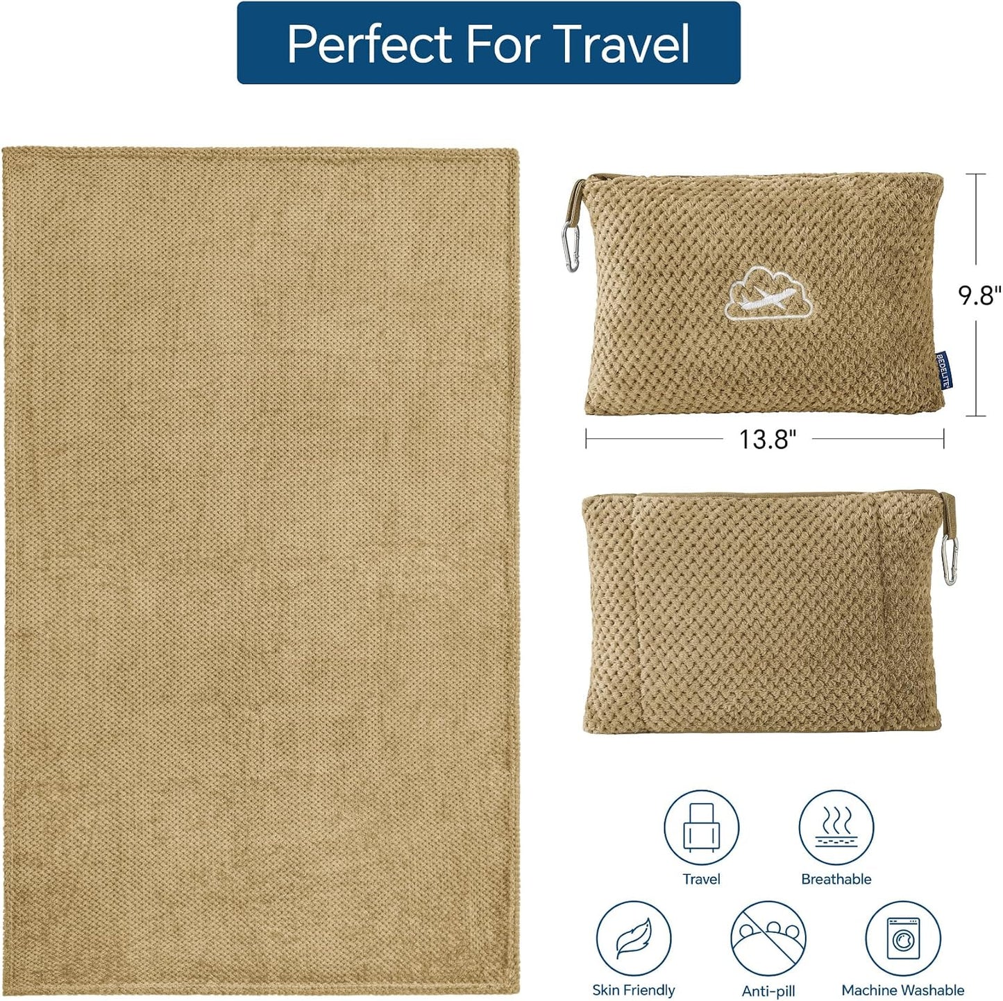 BEDELITE Travel Blanket with Bag, Jacquard Fleece Blanket 65"x40", Blue