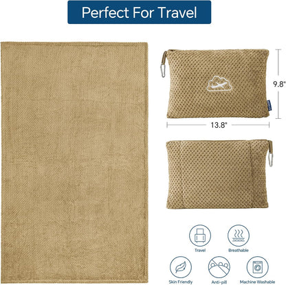 BEDELITE Travel Blanket with Bag, Jacquard Fleece Blanket 65"x40", Blue