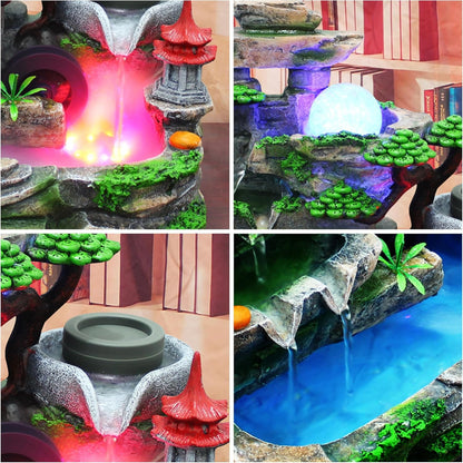 Mini Artificial Bonsai Tree Waterfall Fog Feature Rock Tabletop Fountain | 11in Desktop Decor Waterfall Fountain W/ Water Pump& Atomizer&LED Lights &Fake Tree Office Bedroom Relax