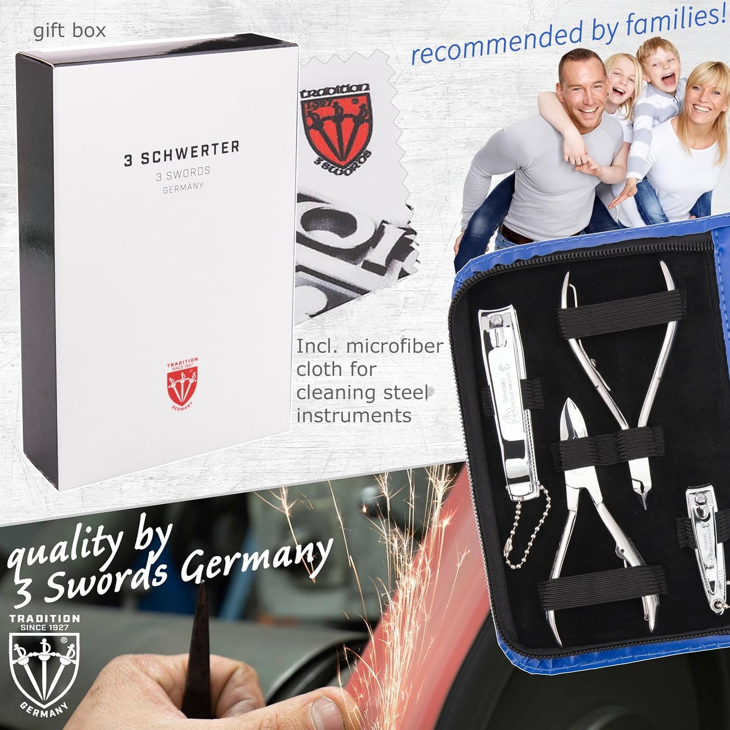 3 Swords Germany - brand quality 10 piece manicure pedicure grooming kit set for professional finger & toe nail care scissors clipper fashion leather case in gift box, Made by 3 Swords (00286)
