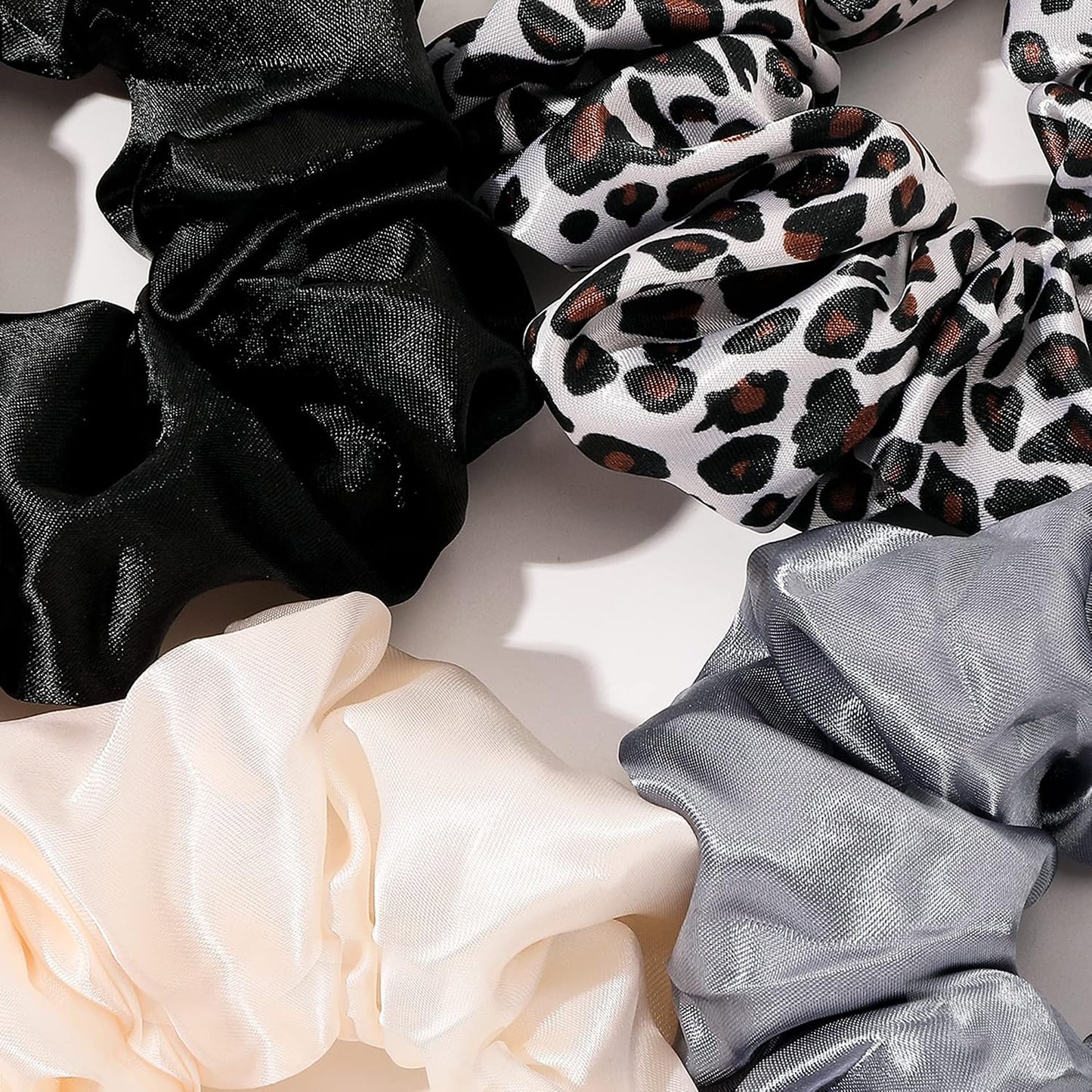 16 Pcs Scrunchies for Women - Black Satin Silk Scrunchies for Girls Hair Ties Elastics Bands Ponytail Holder Hair Accessories