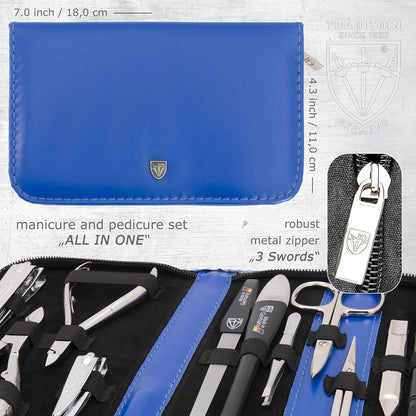 3 Swords Germany - brand quality 10 piece manicure pedicure grooming kit set for professional finger & toe nail care scissors clipper fashion leather case in gift box, Made by 3 Swords (00286)