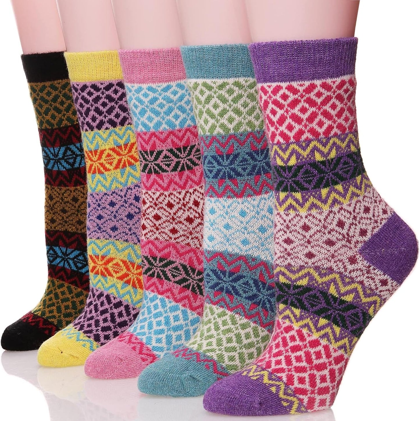 EBMORE Merino Wool Socks for Women Hiking Thermal Warm Winter Thick Boot Cozy Crew Comfy Work Socks for Ladies 5 Pairs