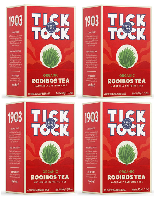TICK TOCK TEAS Organic Rooibos Tea Bags, Organic Original Rooibos Tea, 40 Count