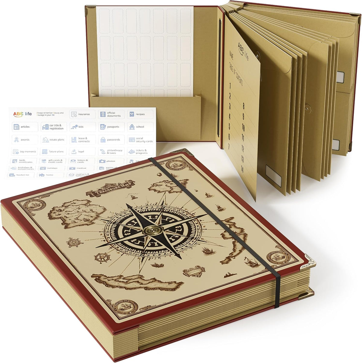 ABC life Important Document Organizer, Spine-Free Design with 14 Pockets