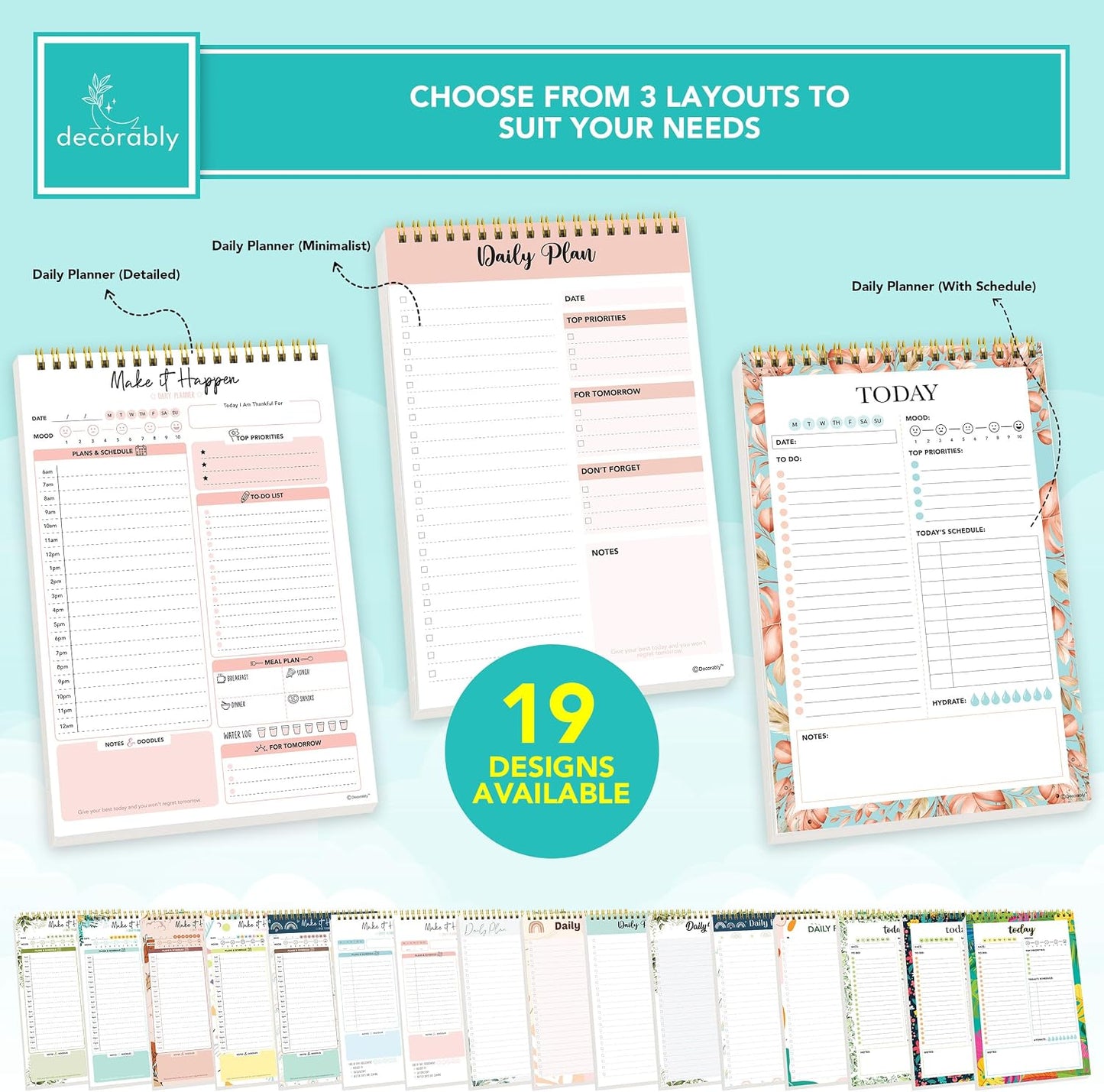 Decorably 52 Sheets Boho Undated Daily to Do List Notepad, 6.5x10in Spring-Bound Planner Pad, Easy Tear-Off Design, with Priorities, Checklist, Agenda, Reminders, Notes - Home, School, Office