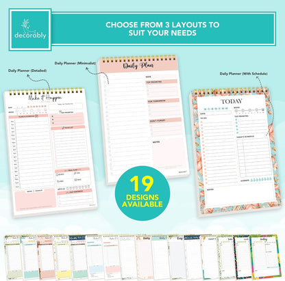 Decorably 52 Sheets Boho Undated Daily to Do List Notepad, 6.5x10in Spring-Bound Planner Pad, Easy Tear-Off Design, with Priorities, Checklist, Agenda, Reminders, Notes - Home, School, Office