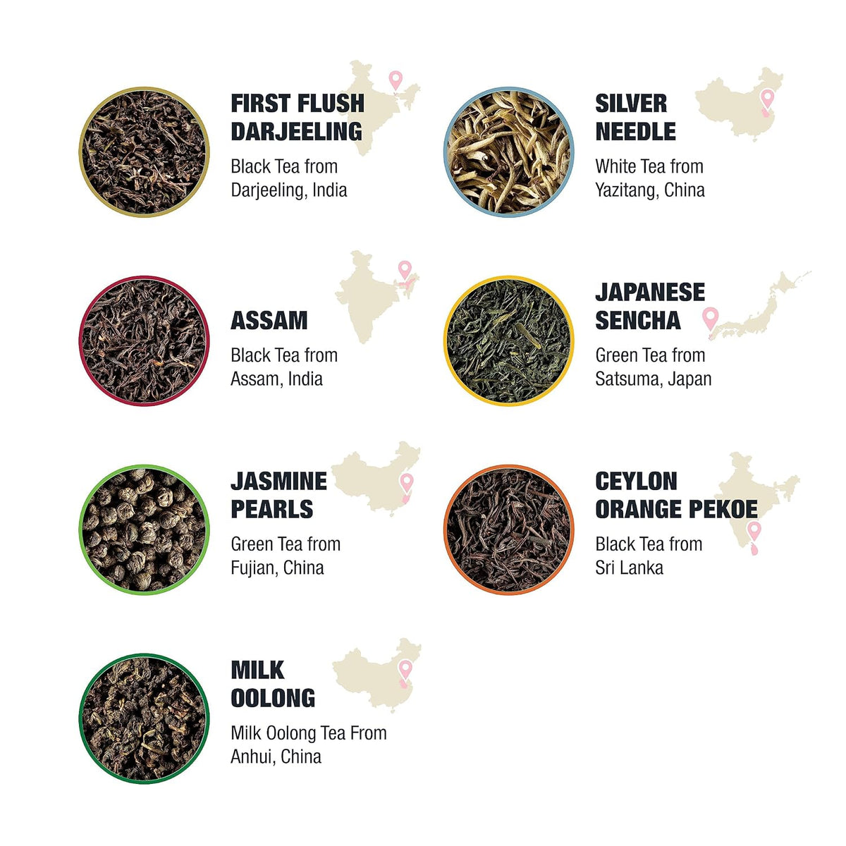 Tiesta Tea Single Origin Tea Sampler Dry Flight Set Tea 7 Pouches