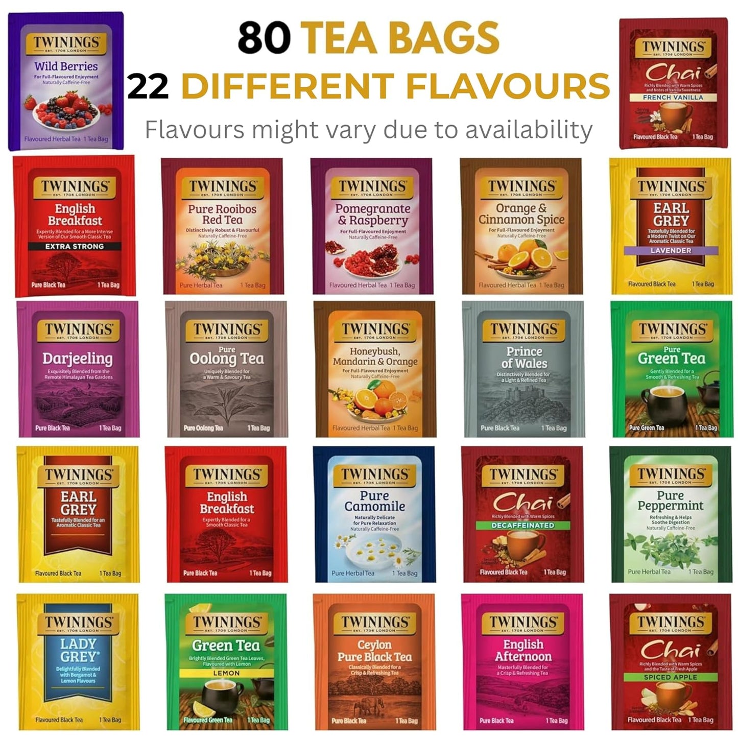 Twinings Tea Sampler Collection – 80 Tea Bags, 20 Flavours/Assorted Tea, Gift Set in Decorative Bamboo Box – Wooden Organizer Tea Chest Included – Ideal for Home, Office, Family & Friends (Bamboo Box)