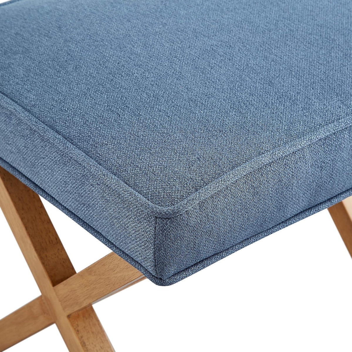 Amazon Basics Small Ottoman Foot Rest, Mid-Century Modern X Square Polyester Foot Stool, Linen, Ivory White, 18" D x 19.8" W x 18.3" H