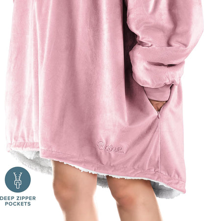 Bare Home Wearable Blanket Hoodie - Soft Plush Sherpa - Warm and Cozy - Oversized Wearable Blanket