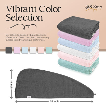 Lili&James 100% Cotton Hair Towel Wrap for Women & Kids – 420 GSM Quick Dry Hair Turban with Double Button Loop, Anti Frizz Non Microfiber Hair Drying Towel for Curly, Long & Thick Hair (Lilac)