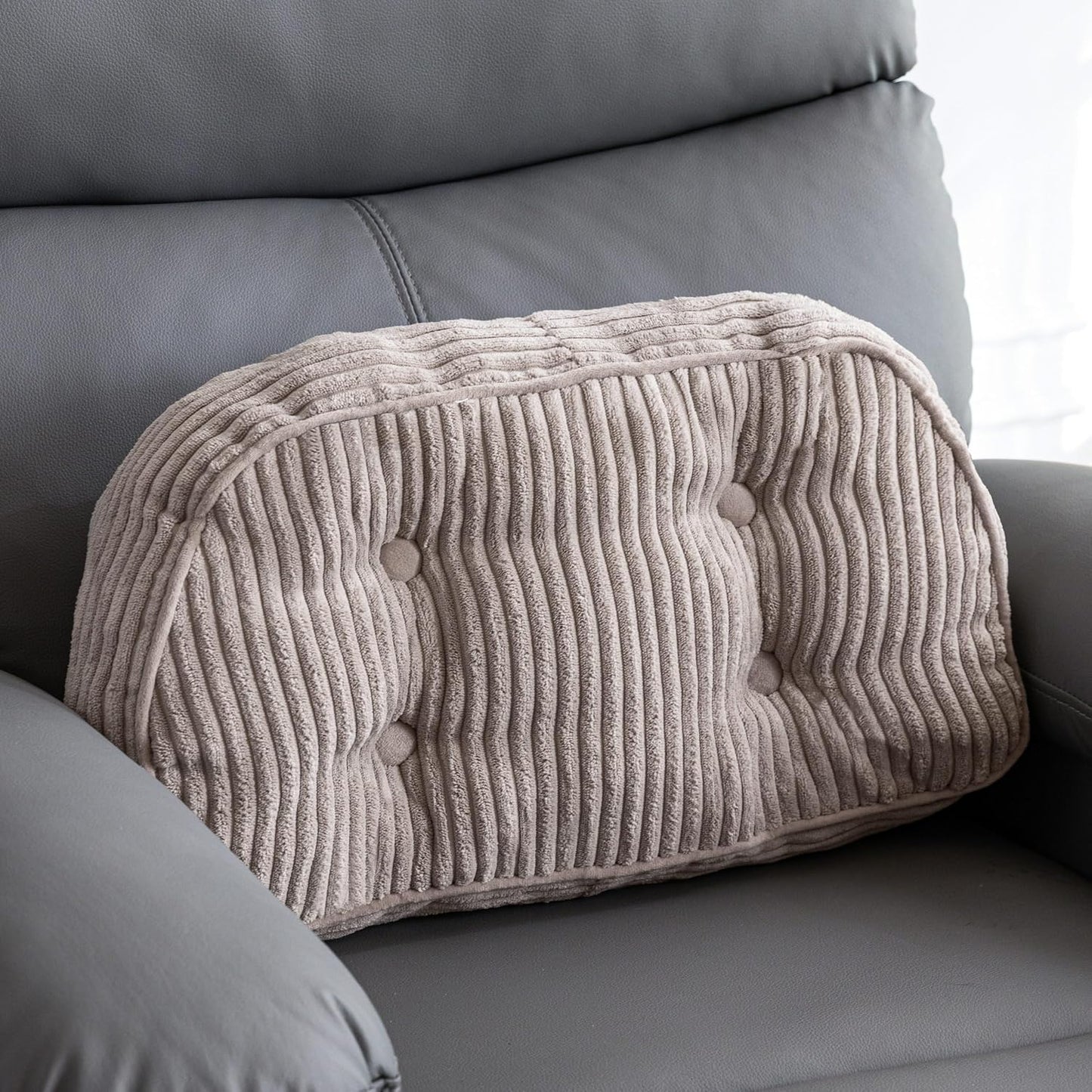 HIGOGOGO Lumbar Support Pillow for Recliner Chair/Accent Chair/Couch/Office Chair, Tufted Corduroy Back Support Cushion for Elderly, Recliner Cushions for Back Rest, Pain Relief, Reading, Brown