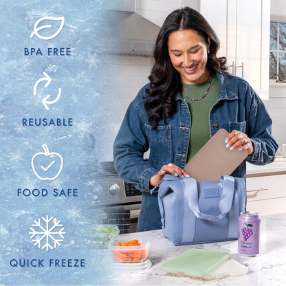 Cool Coolers by Fit & Fresh 4 Pack XL Slim Ice Packs, Quick Freeze Space Saving Reusable Ice Packs for Lunch Boxes or Coolers