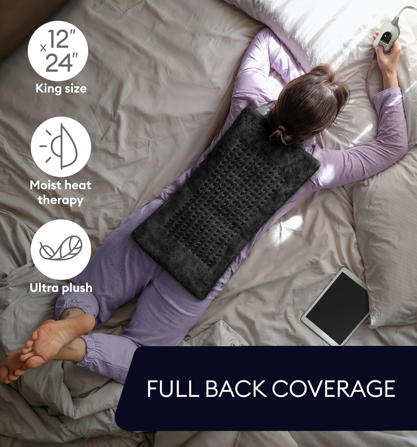 GENIANI Electric Heating Pad for Back Pain & Cramps Relief, Electric Throw, Self Care Gifts for Women, Heating Pad for Neck & Shoulder, Machine Washable Microplush, Auto Shut Off (12"x24", Tabby Gray)