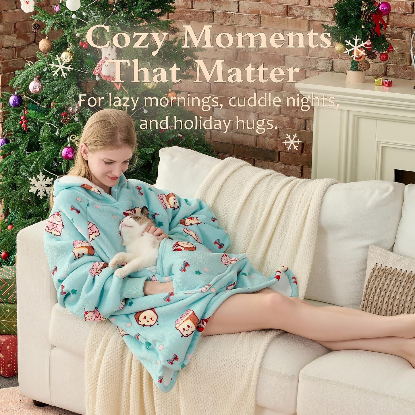 Krifey Wearable Blanket Hoodie, Oversized Sherpa Hooded Blanket for Adults | Soft sherpa fleece with sleeves and pocket; oversized fit for lounging, WFH, camping, Christmas and white elephant gifts.