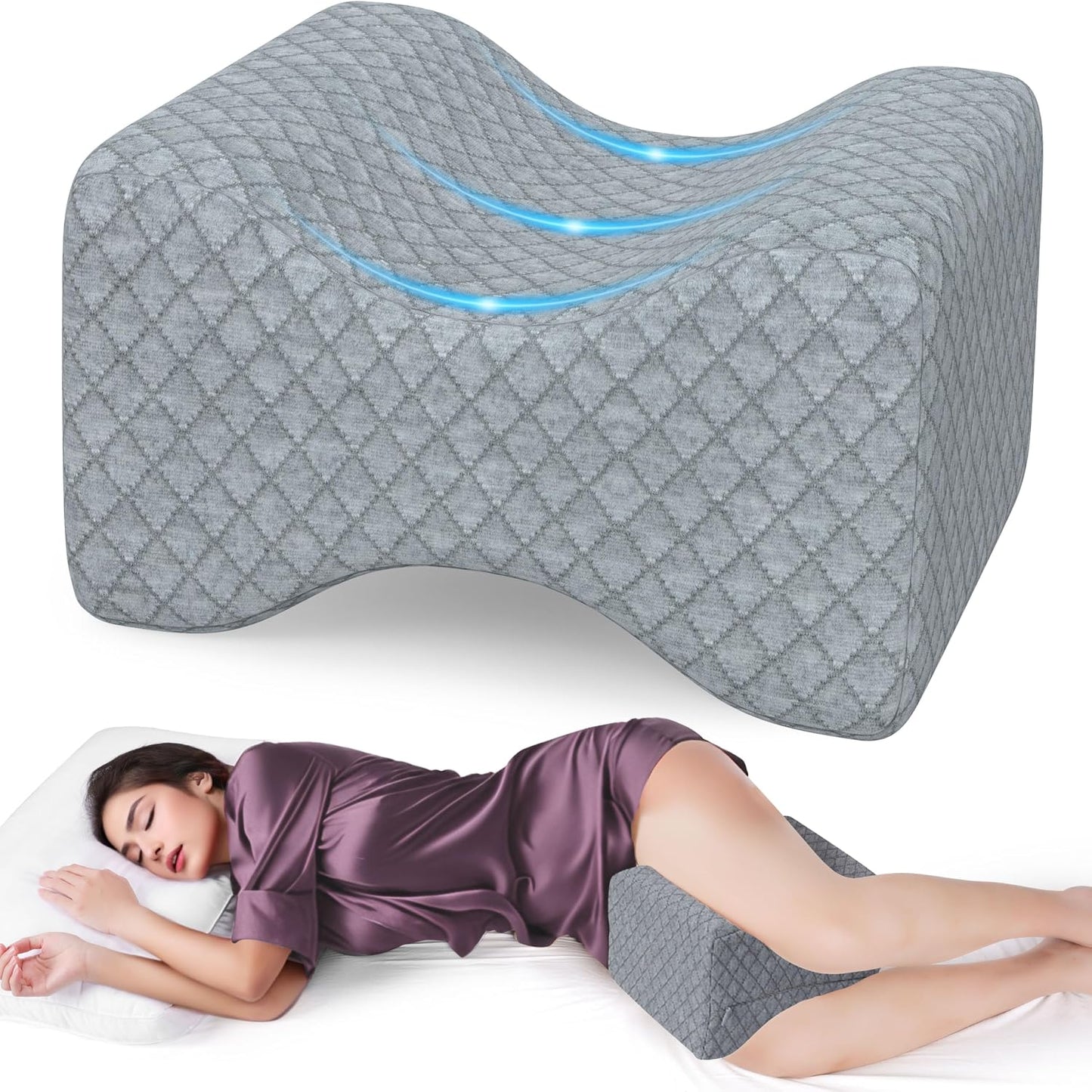SweetSlubr Memory Foam Knee Pillow for Side Sleepers, Support Leg Pillow for Side Sleeping, Smooth Spine Alignment Pillow, Cushion for Hip, Back, Sciatica, Knee, Joints Pain Relief, White