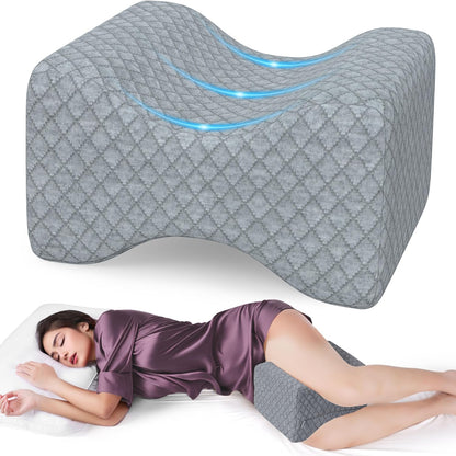 SweetSlubr Memory Foam Knee Pillow for Side Sleepers, Support Leg Pillow for Side Sleeping, Smooth Spine Alignment Pillow, Cushion for Hip, Back, Sciatica, Knee, Joints Pain Relief, White