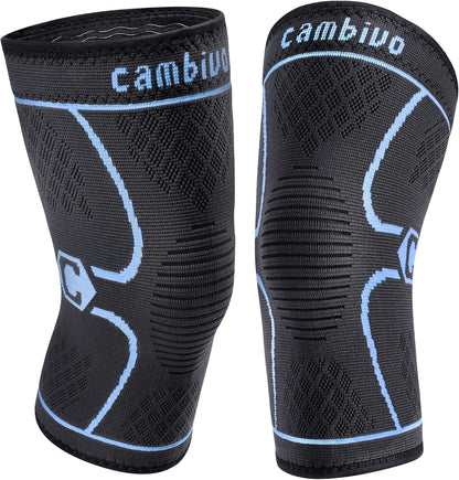 CAMBIVO 2 Pack Knee Braces for Women & Men, Knee Compression Sleeves for Knee Pain Relief, Knee Support with Non-Slip Silicone, Breathable, for Running, Workout, Weightlifting & Daily Use, Arthritis Support (Black, Medium)