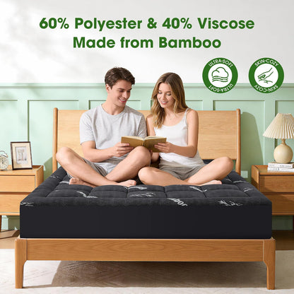 Mattress Pad Queen Size, Cooling Pillow Top Mattress Topper, Ultra Soft Viscose Made from Bamboo, Breathable for Hot Sleepers, Deep Pocket 8"-20", Green