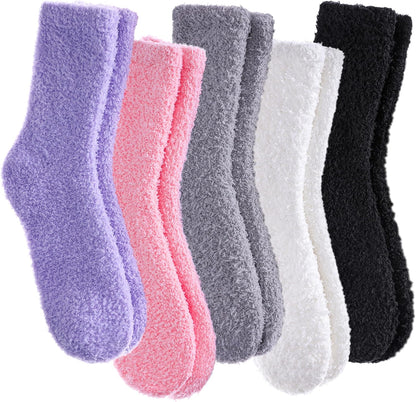 CHOWISH Womens Fuzzy Slipper Socks Super Soft Microfiber Fluffy Cozy Winter Warm Fuzzy Crew Socks