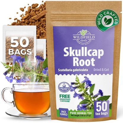 50 Bags Skullcap Herbal Tea (Scutellaria) – 50 Tea Bags 1.5g Skullcap Herb Escutelaria