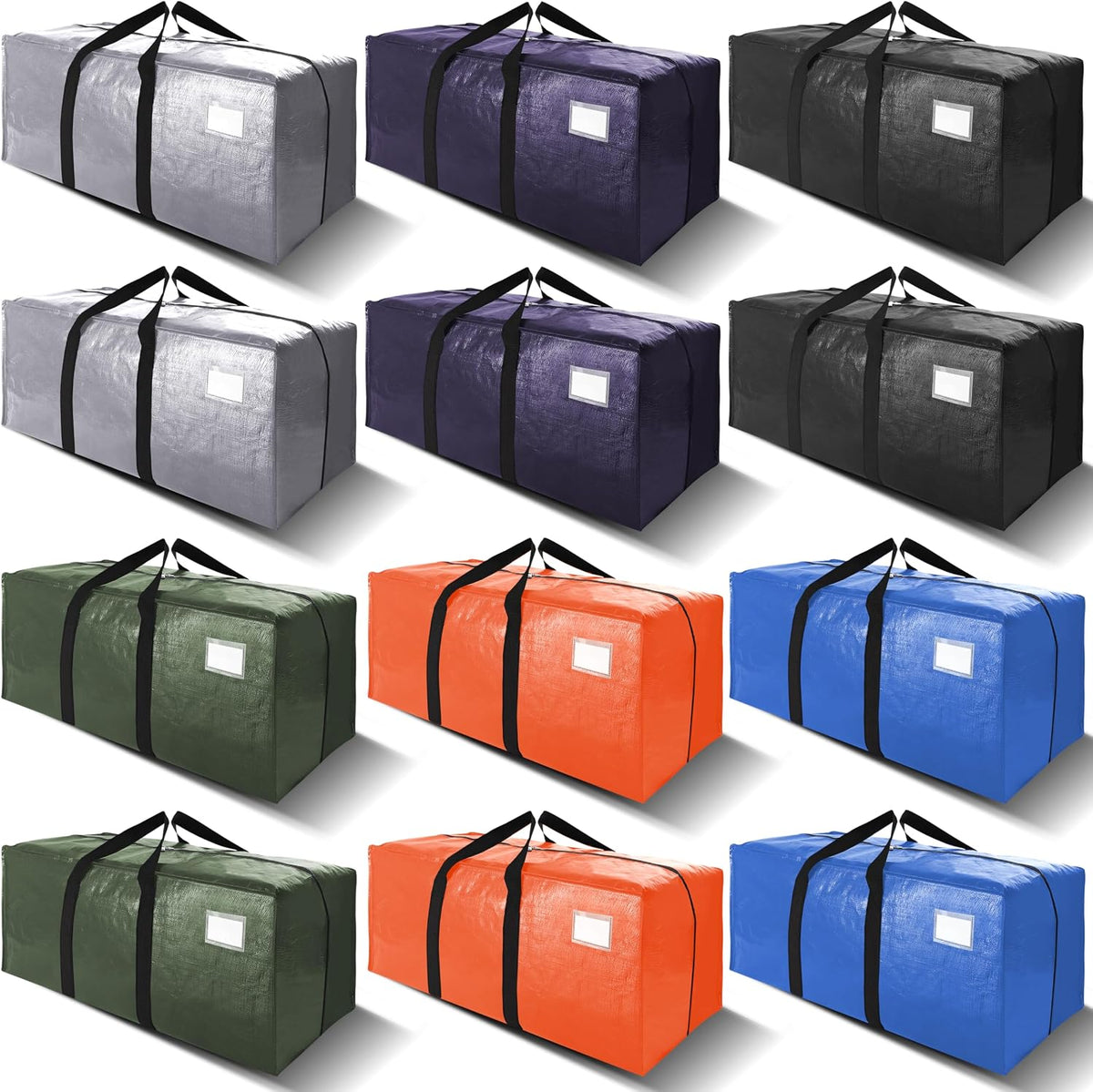 VELVETSURE Heavy Duty Extra Large Moving Bags W/Backpack Straps - Strong Handles & Zippers, Storage Totes For Space Saving, Fold Flat, Alternative to Box and Bin (Set of 6, Multicolor)