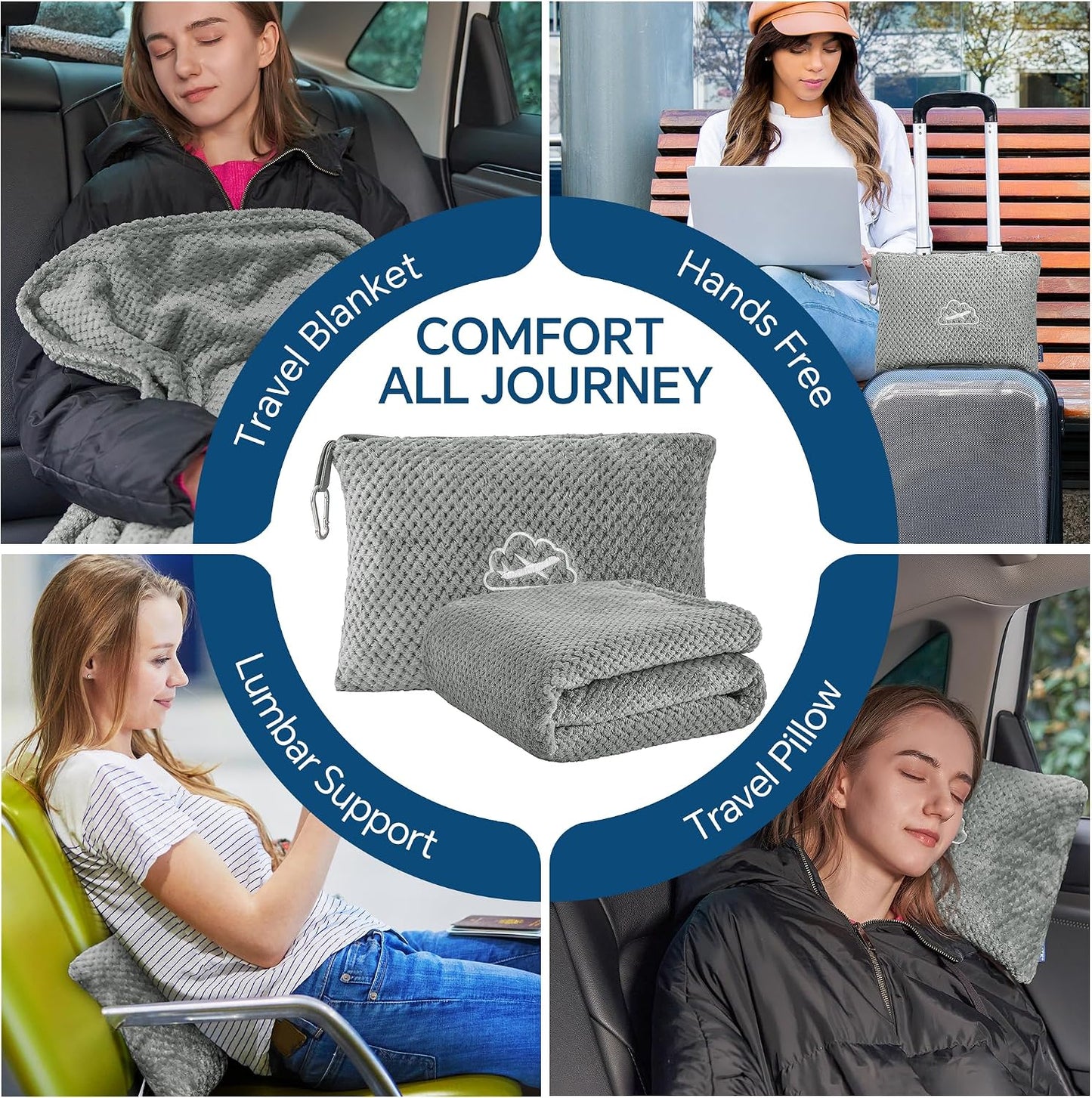 BEDELITE Travel Blanket with Bag, Jacquard Fleece Blanket 65"x40", Blue