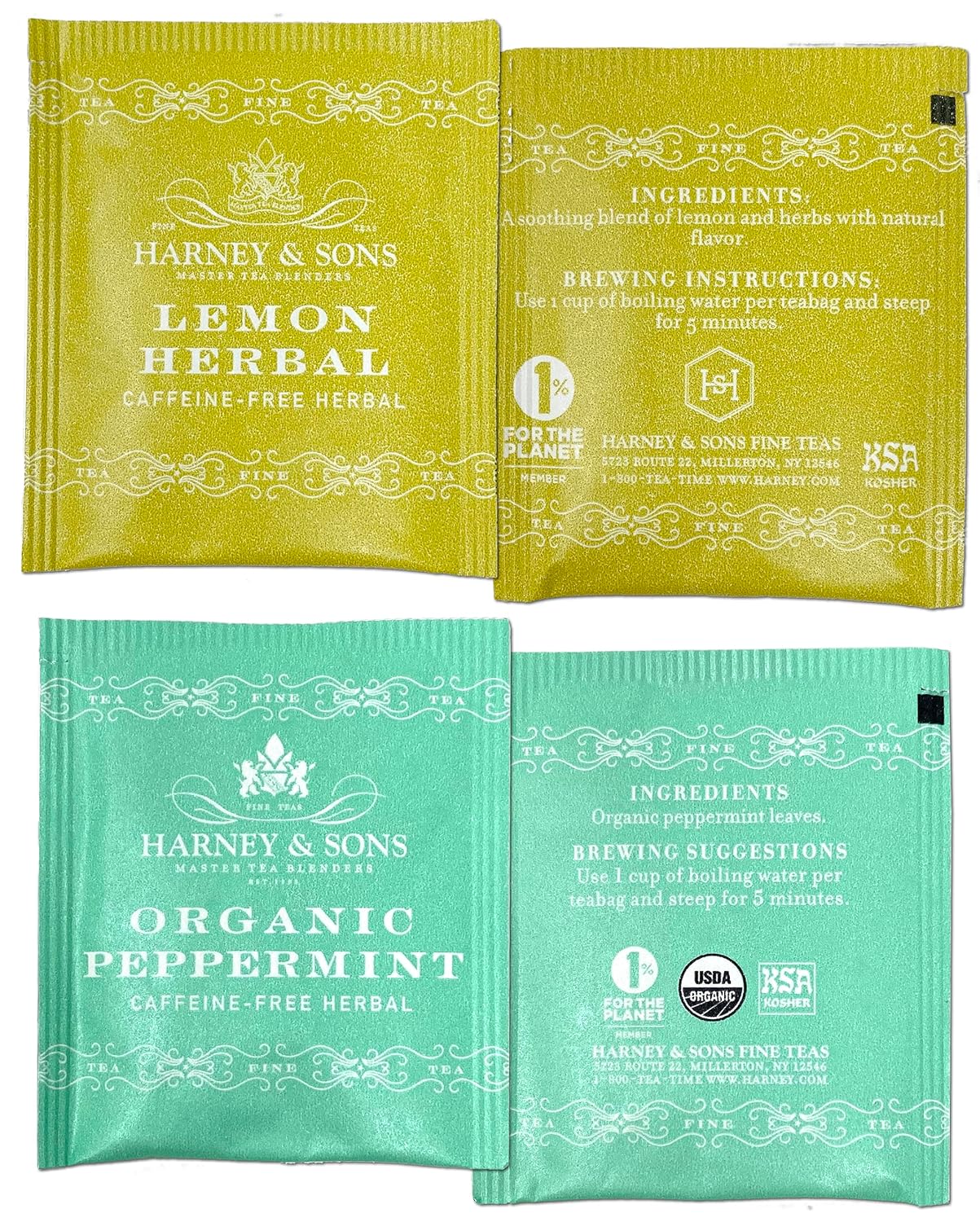 Harney & Sons Assorted Tea Bag Sampler 40 Count – Harney Decaf Tea Bags Variety Packs, Herbal Tea Bundle Caffeine Free Tea