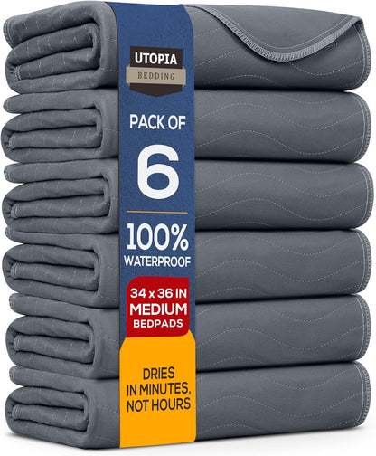 Utopia Bedding Washable Underpads 34" x 36" (Pack of 4), Waterproof Reusable Heavy Absorbency Incontinence Bed Pads for Adults, Kids, Elderly and Pets, Bedwetting Pads for Sofa and Couch (Blue)