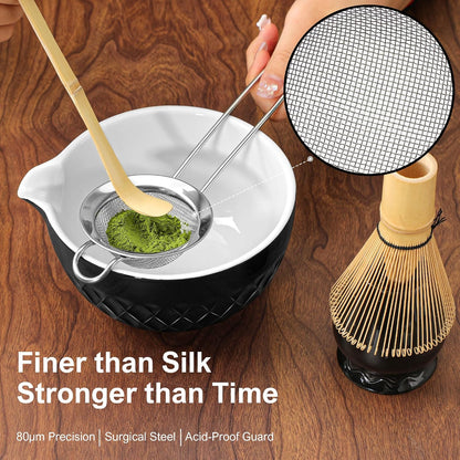 Matcha Whisk Set, 7 Pcs Matcha Kit, Ceramic Matcha Set Includes Matcha Bowl with Spout, Matcha Whisk and Holder, Bamboo Scoop, Scoop Rest, Sifter and Tea Towel (Ceramic White)