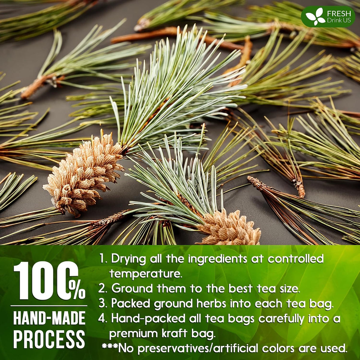 FreshDrinkUS, Premium Pine Needle Tea, 40 Count, Pure, Caffeine Free